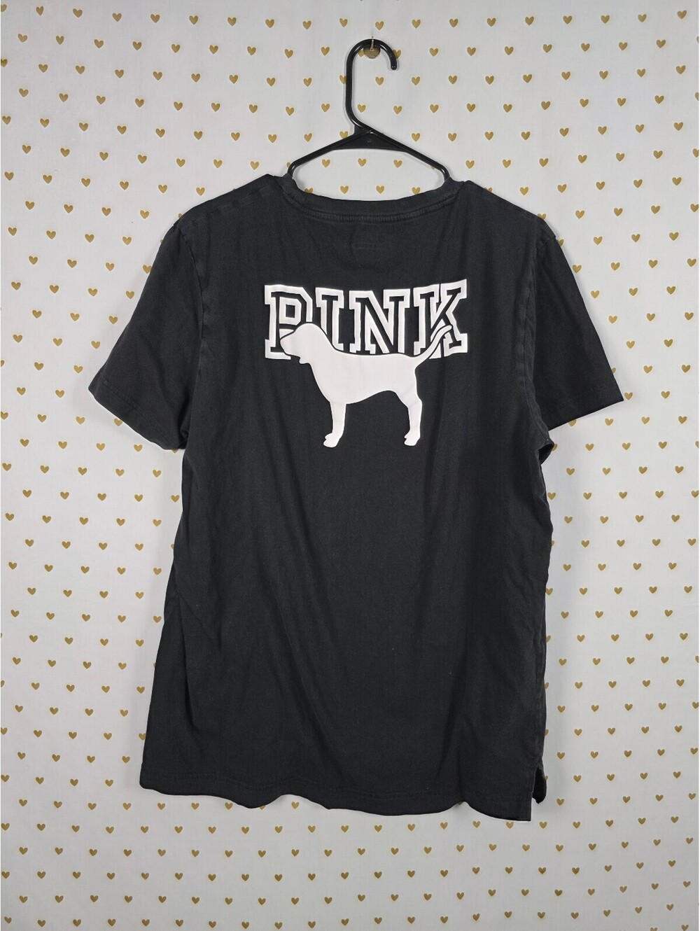 Victorias Secret PINK Dog Logo Campus Tee shirt XL Black
